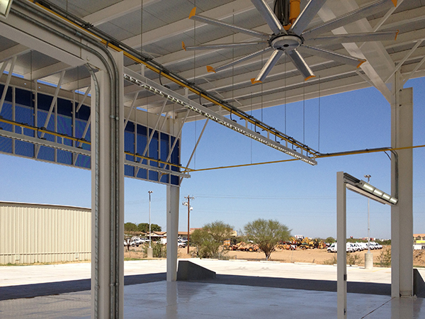 Army Readiness Center using Linear High Bay and Flood Lights in Maintenance Bay
